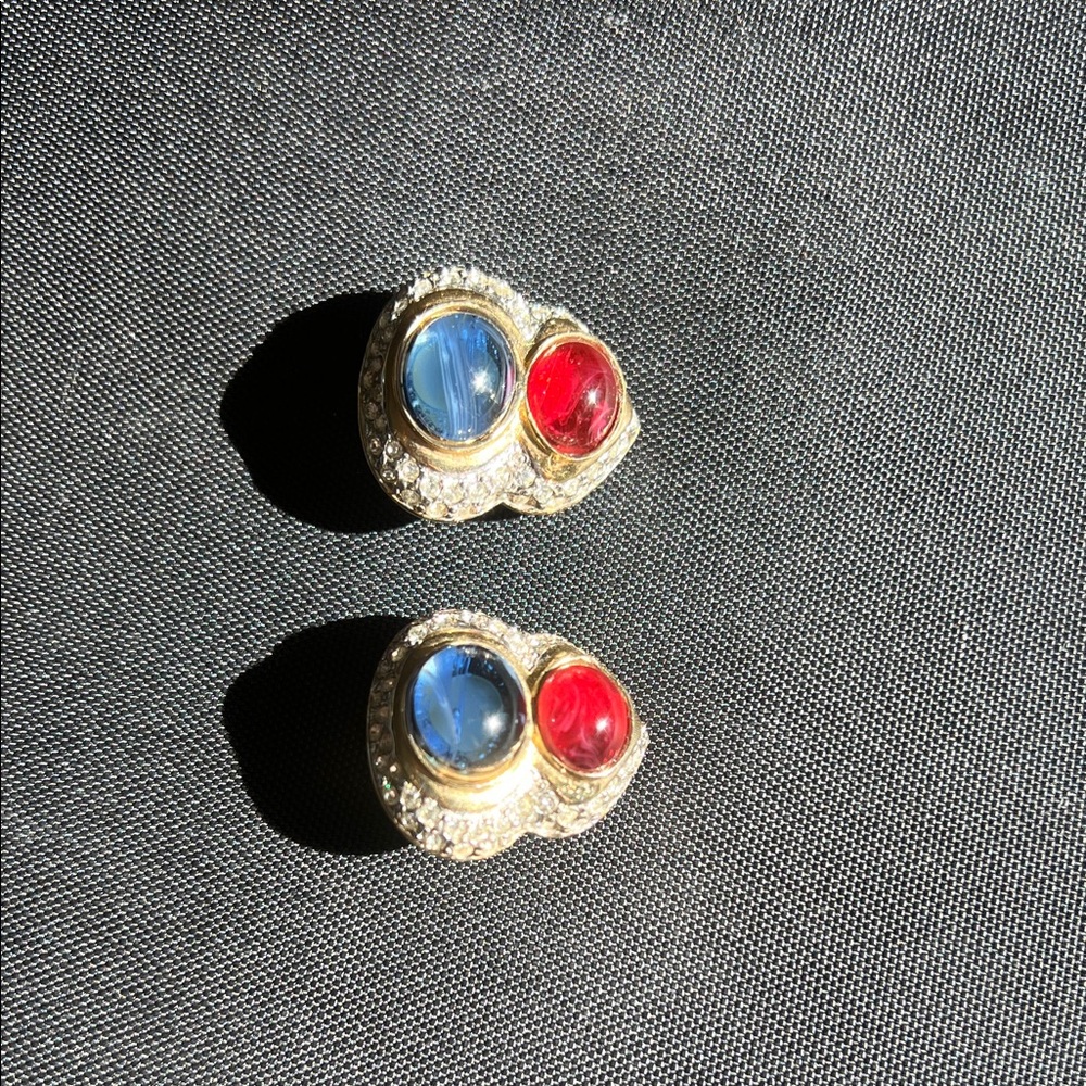 Elegant Gold Earrings with Blue and Red Stones